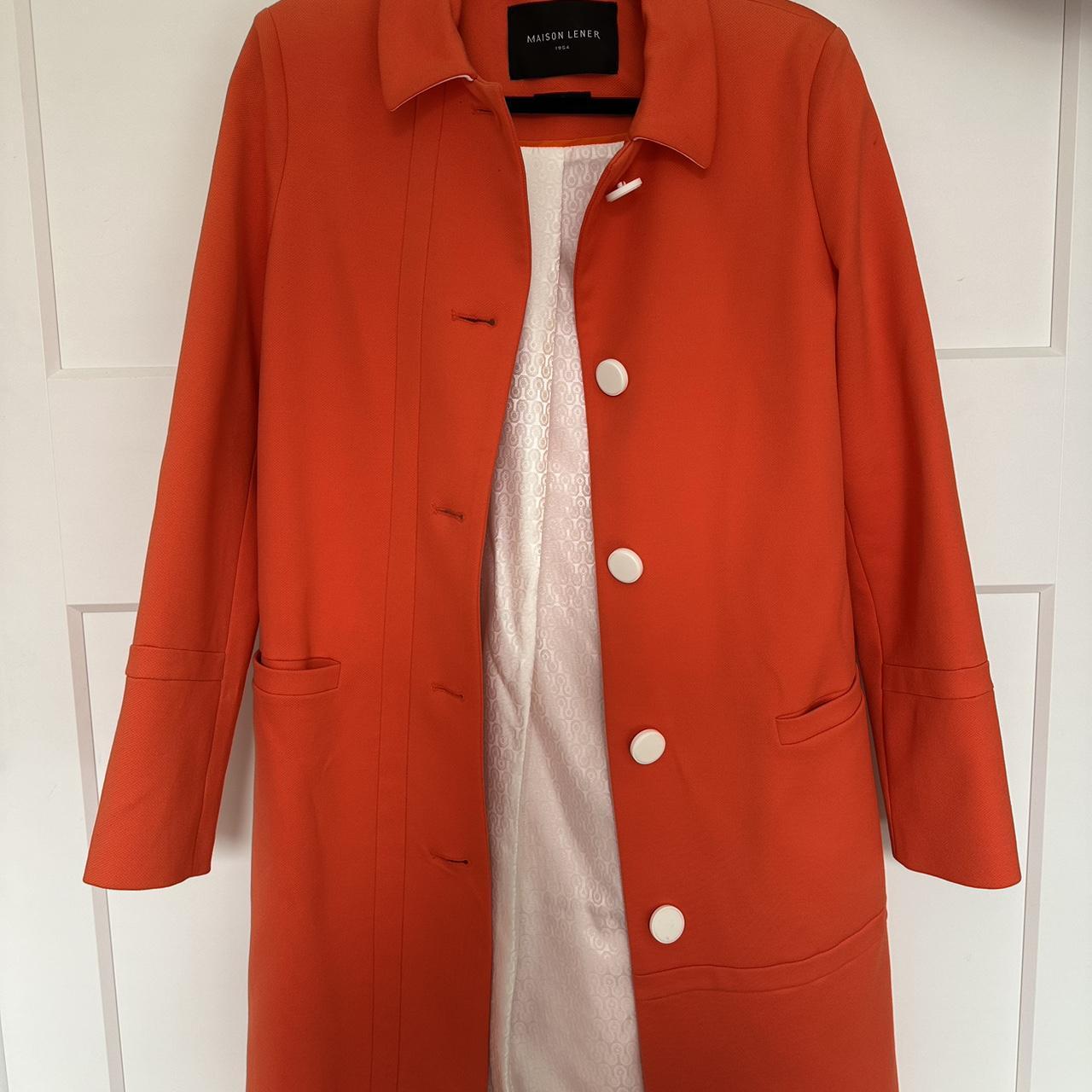 Stylish Tomato Orange Peacoat with White