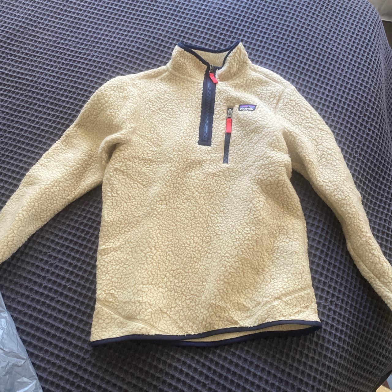 Patagonia Cream and Navy Jacket Depop