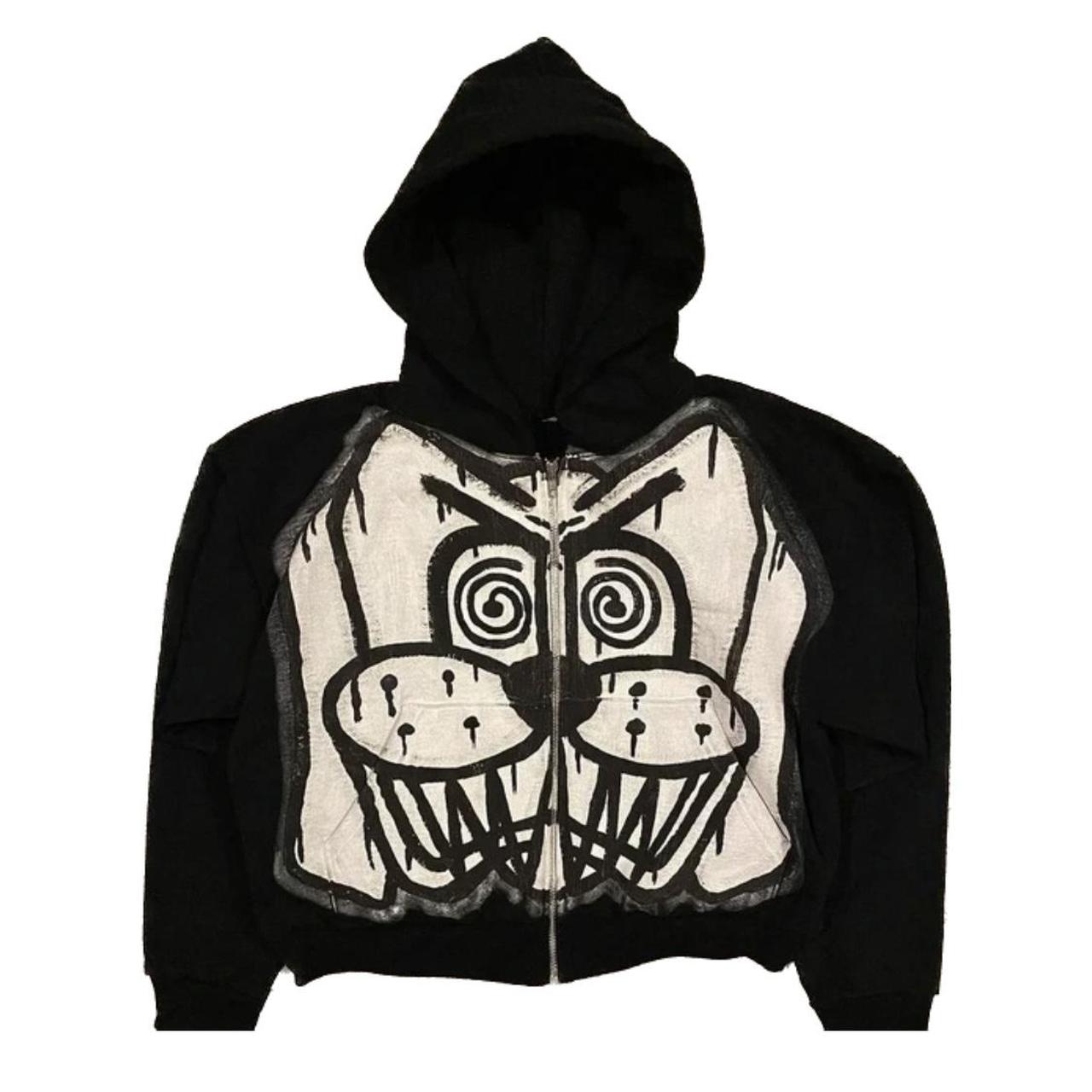Y2k Black Dog Zip Up Hoodie Sizes L & XL available... Depop