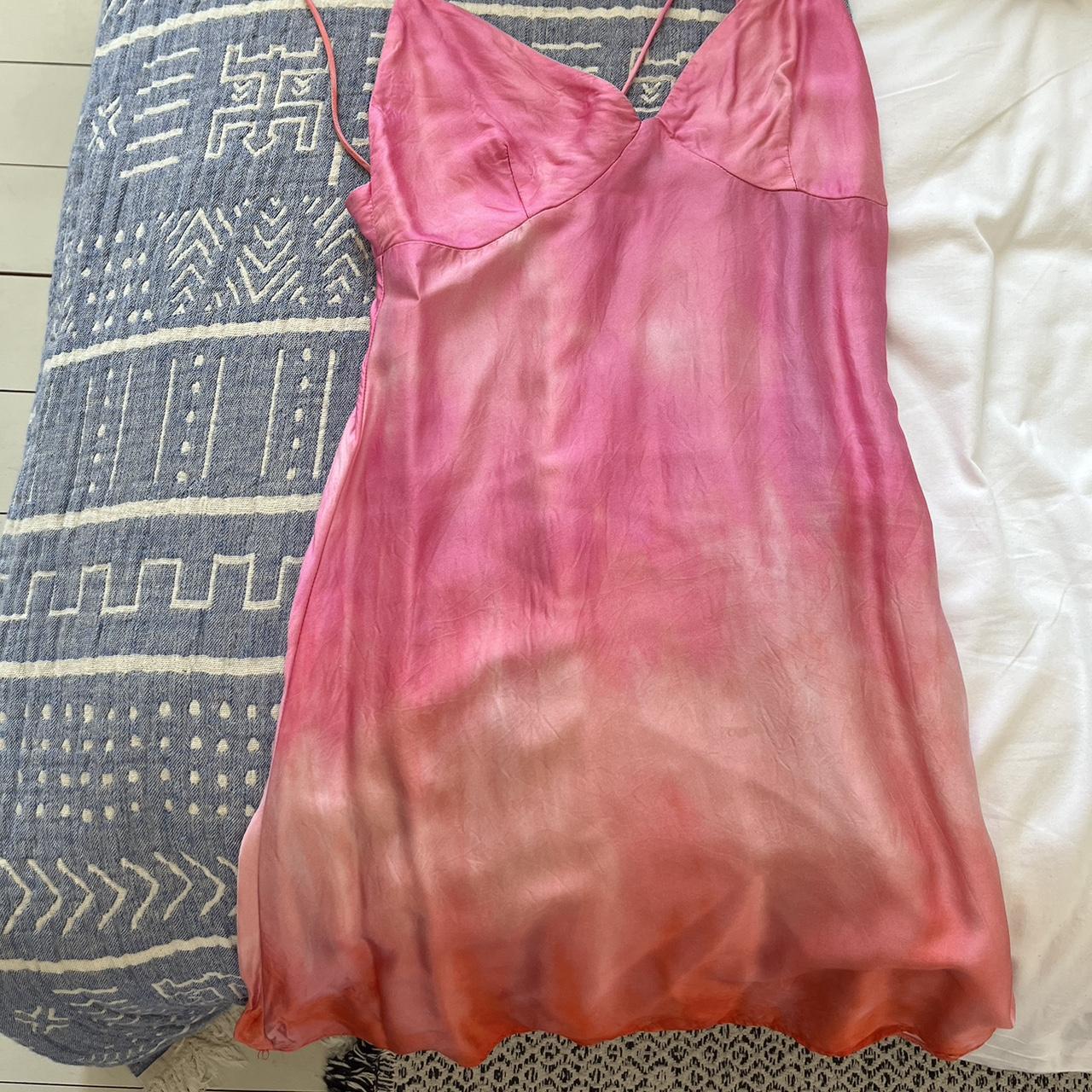 Zara Women's Pink and Orange Dress Depop