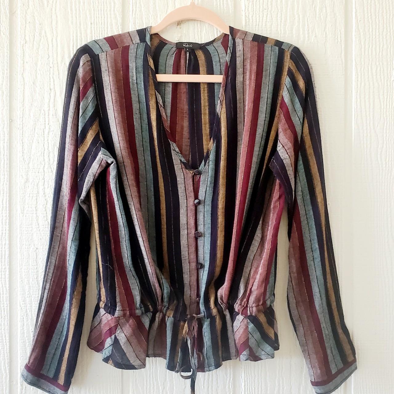 Rails Rails Metallic Stripe V Neck Button Down Boho Depop