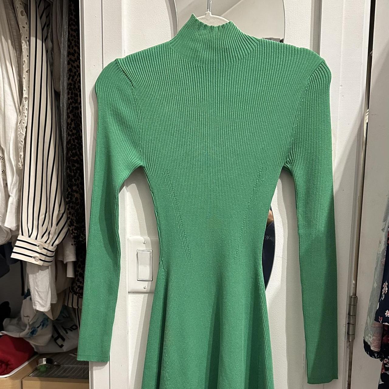 zara green long sleeve knit turtleneck dress new... - Depop