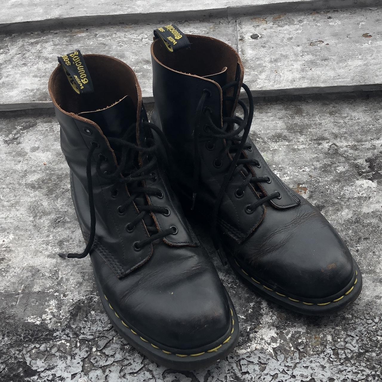 Weathered Black Leather Doc Marten Boots US men's... - Depop