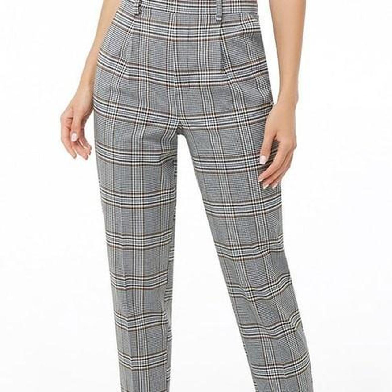 Grey Plaid Women's Dress Pants Womens Tartan Trousers Granite