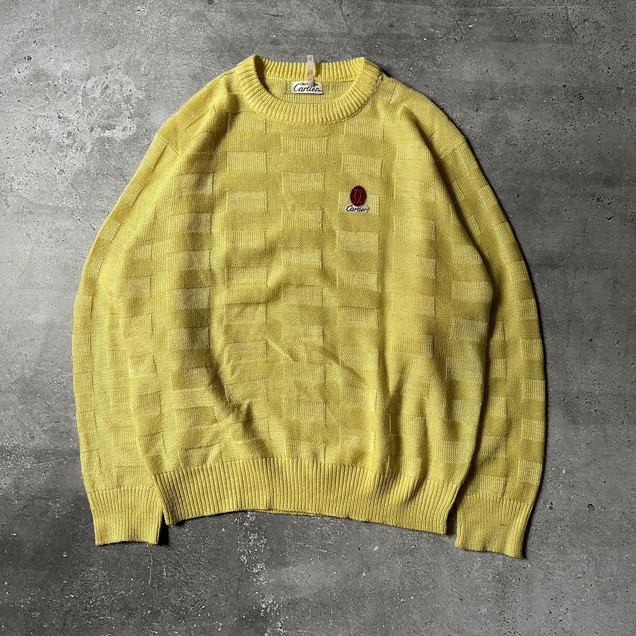 Vintage 80s Cartier Paris Yellow Knit Sweater Total Depop