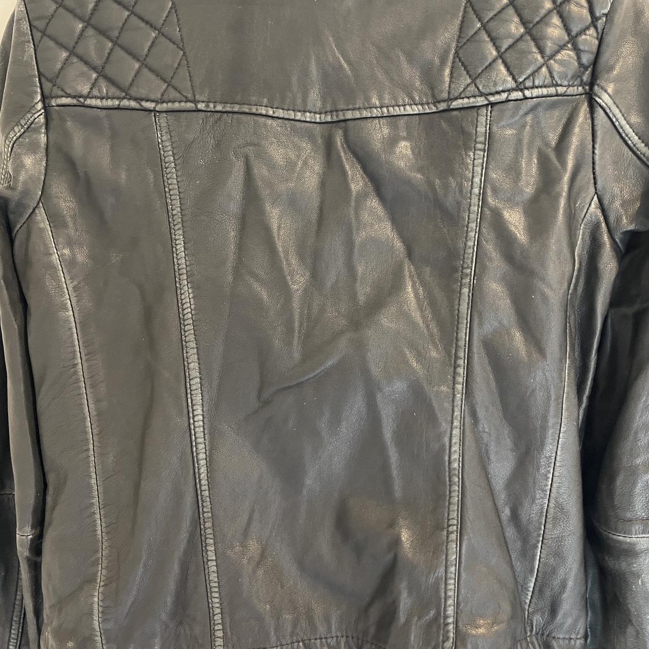 AllSaints black leather jacket. Nice work-in look... - Depop