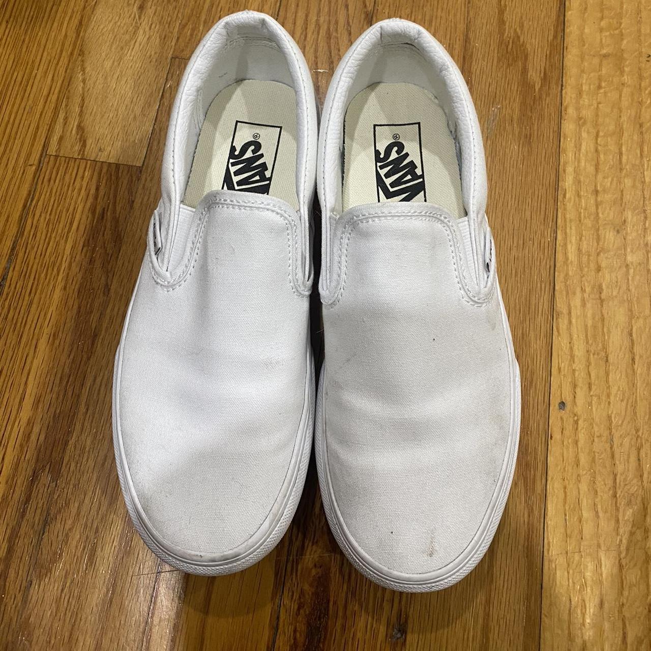 custom burned louis vuitton white slip on vans - can - Depop