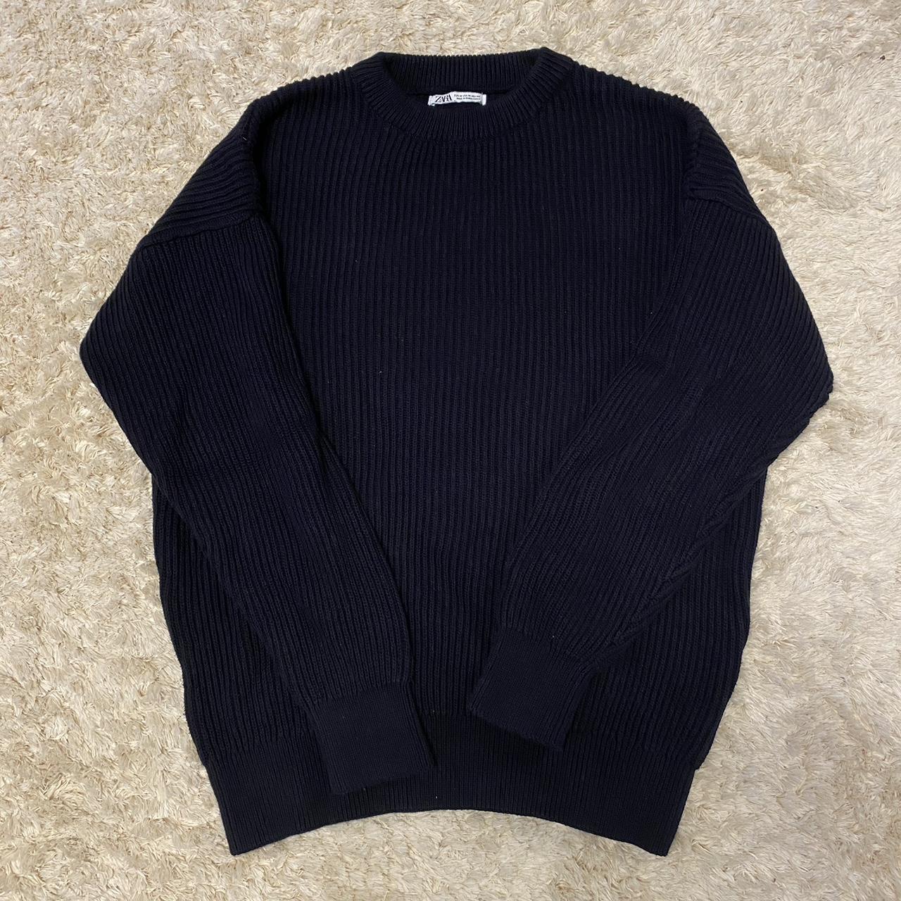 zara thick knit navy sweater size: medium worn a few... - Depop