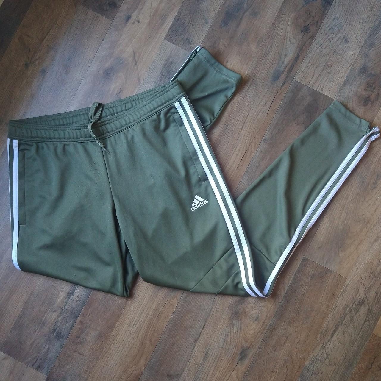 Olive Green Adidas Track Pants with moto details