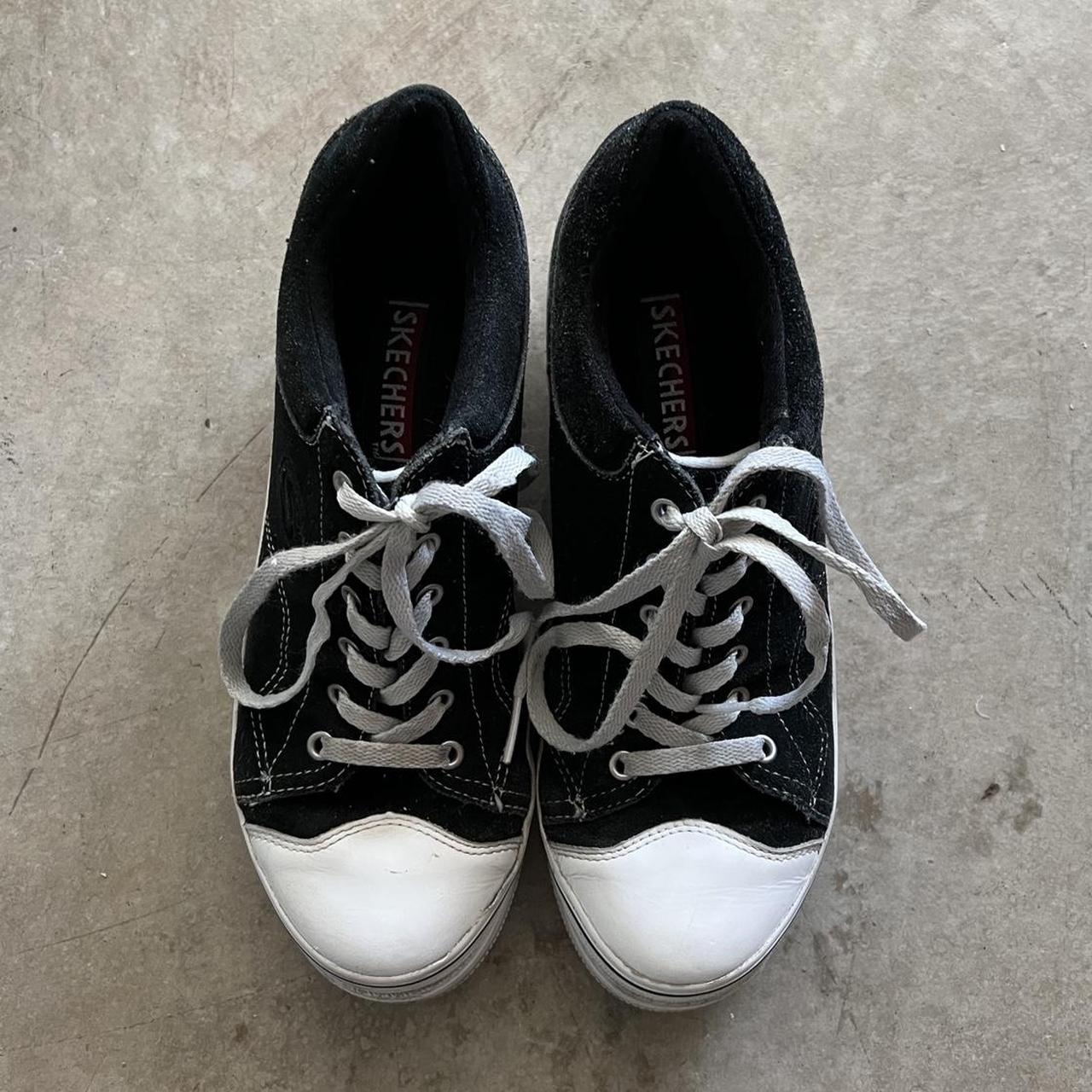 90s sketchers sneaker heels in a black & white... - Depop