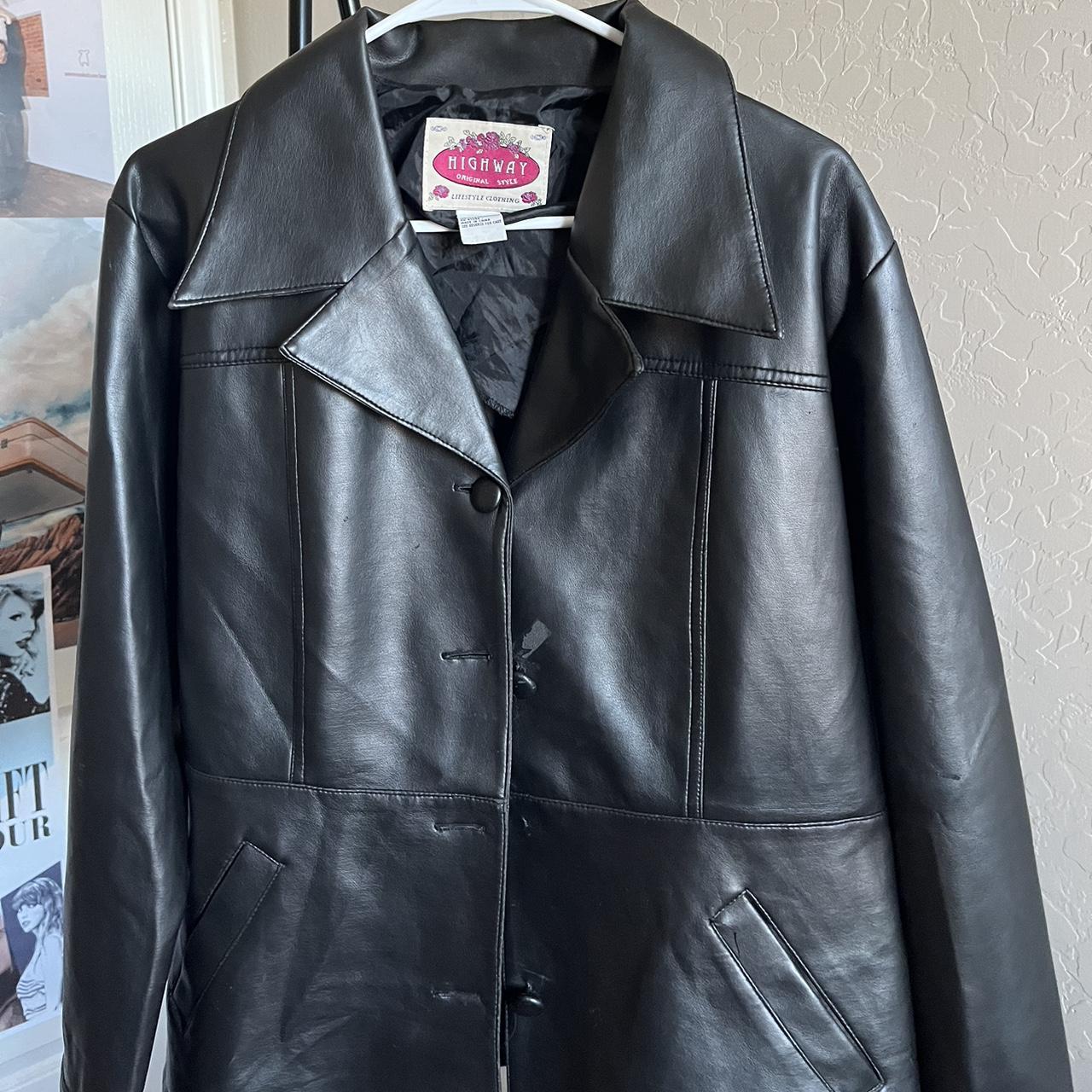 Black Leather jacket, fits LXL. Minor tearing on... Depop
