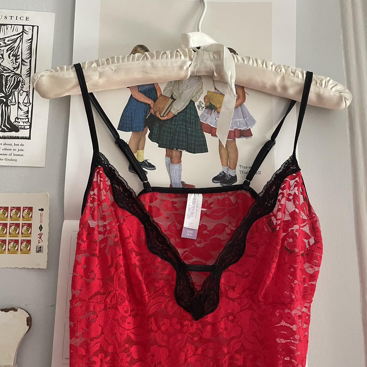 Secret treasures red lace sheer bow black lingerie Depop