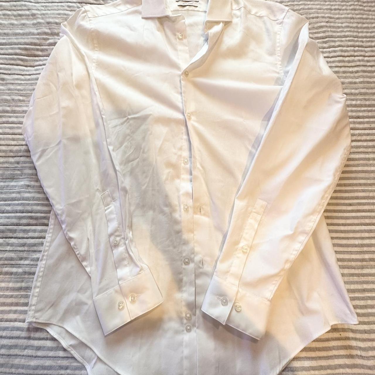 white slim fit collared Calvin Klein dress shirt... - Depop