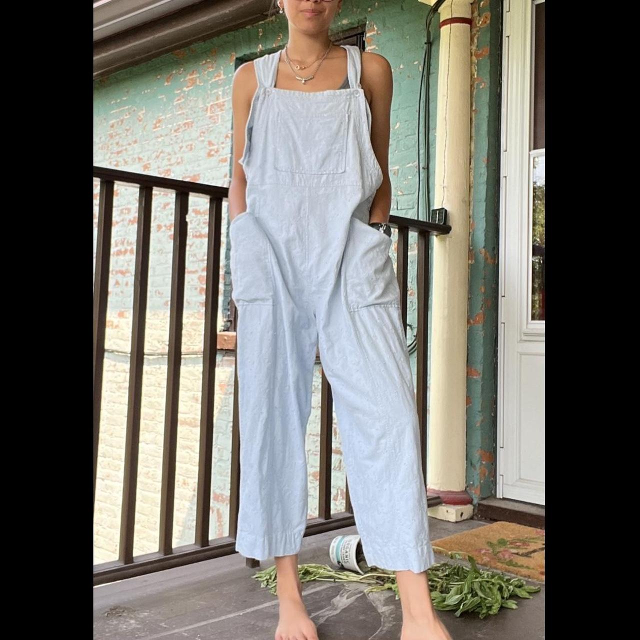 Baby Blue Linen Overalls - Size L - I'm 5'7” and... - Depop