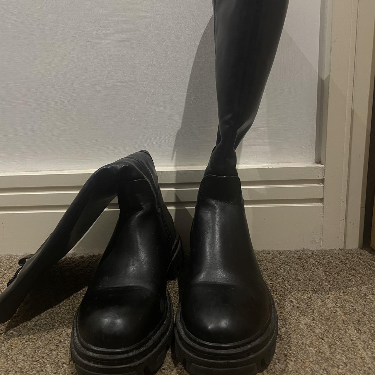 long leather boots (Just below knee) Tiny skuff... - Depop