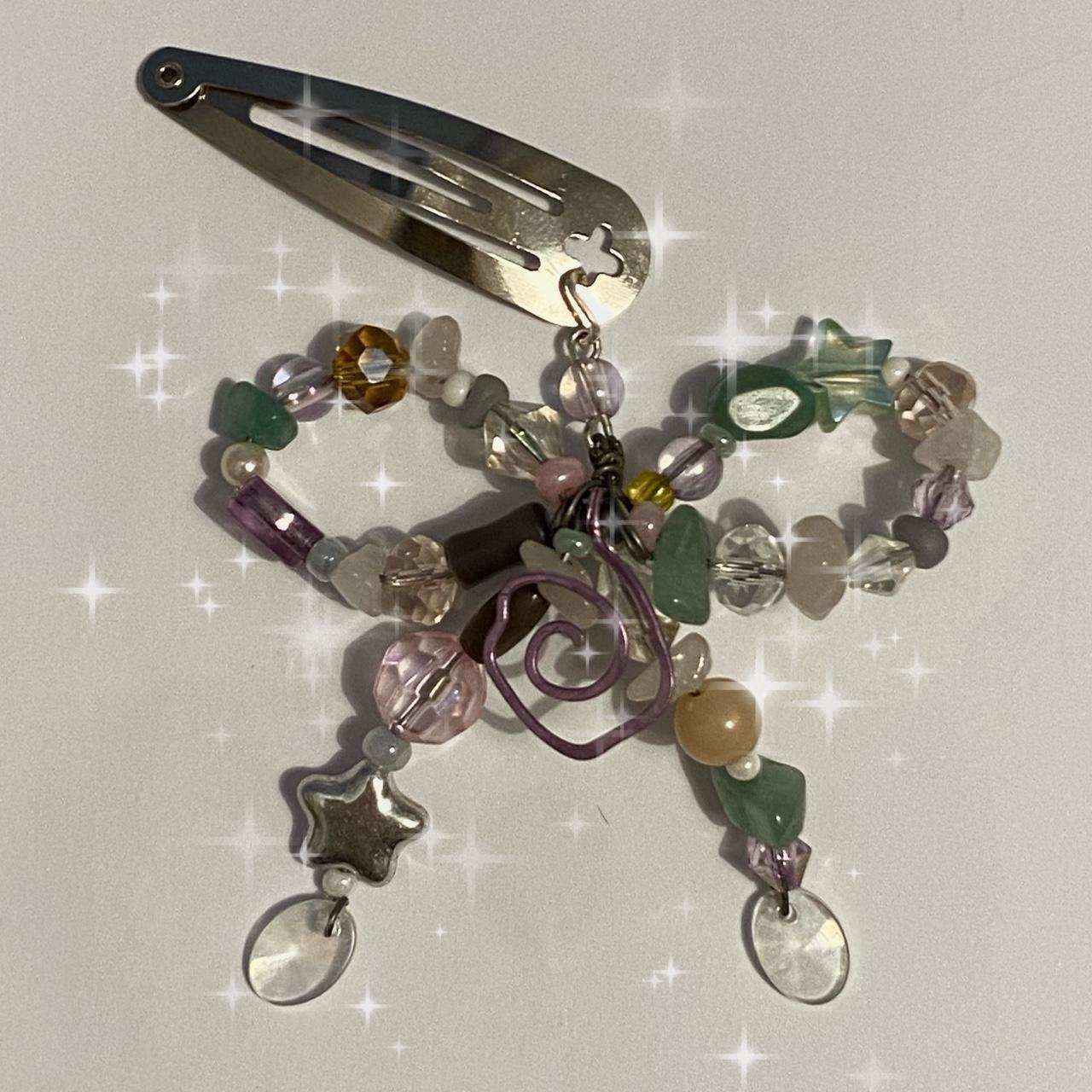 Handmade purple hair clip made with quartz beads,... Depop