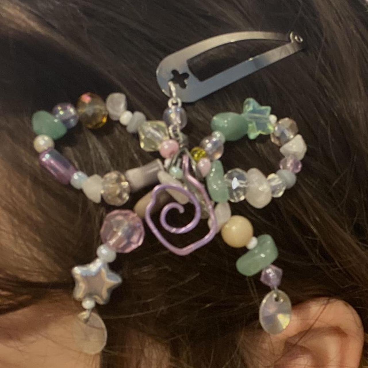 Handmade purple hair clip made with quartz beads,... Depop