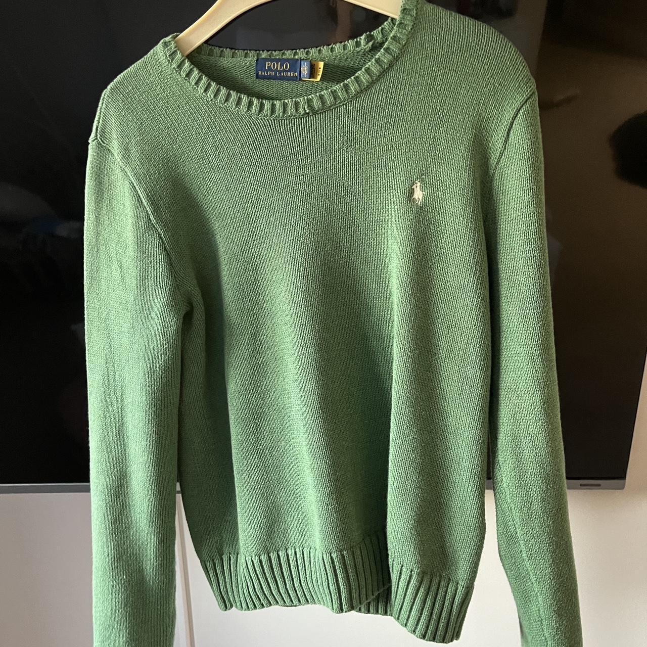 medium green ralph lauren knit jumper hardly worn... - Depop