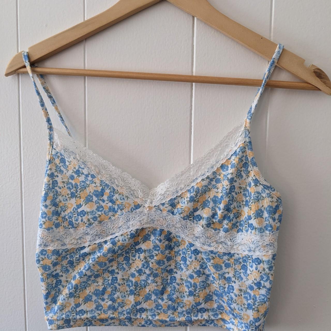 Y2k floral blue and yellow lace Cami/tank Really... - Depop