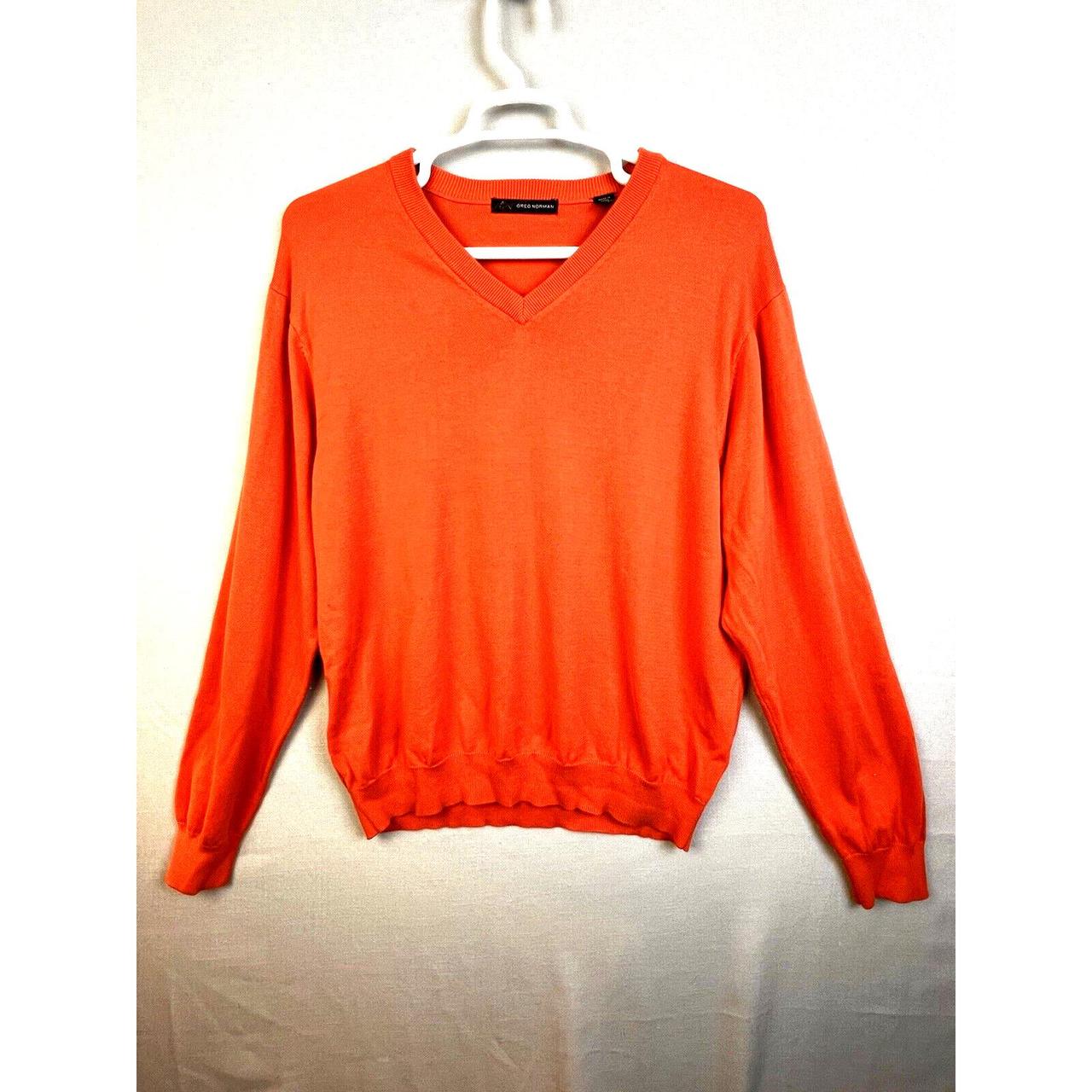 Greg Norman V Neck Sweater Men s Large Orange Soft. Depop