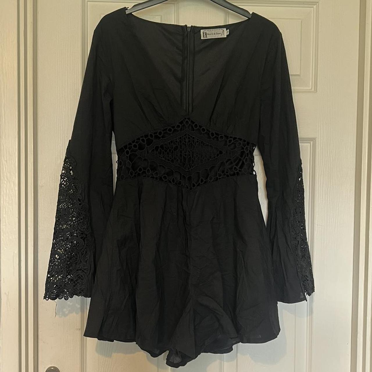 Black playsuit with crochet cut out Gorgeous on the... - Depop