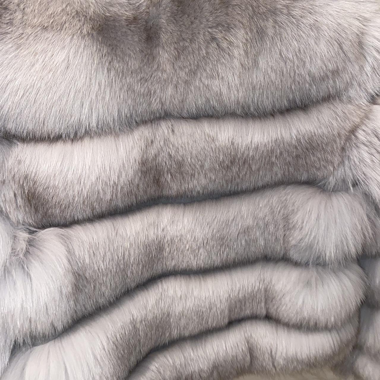 White/Grey fox fur coat size S brand new never been... - Depop