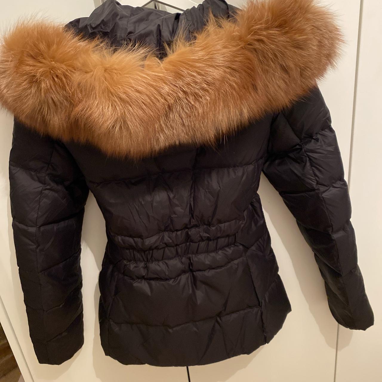 Black moncler coat with real fur Will fit size 8/10... - Depop