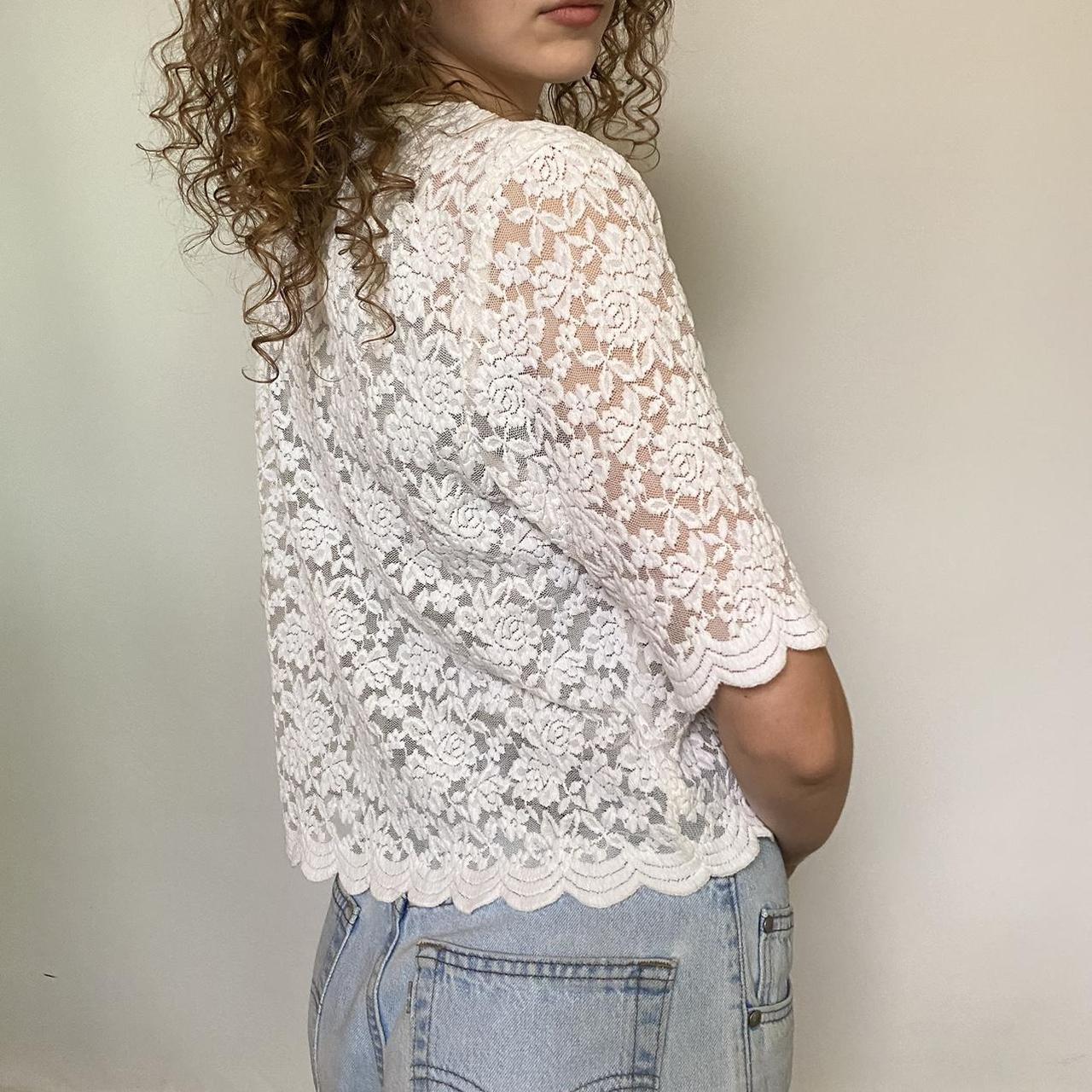 90s Beautiful White Lace Cardigan Size Large Made Depop 