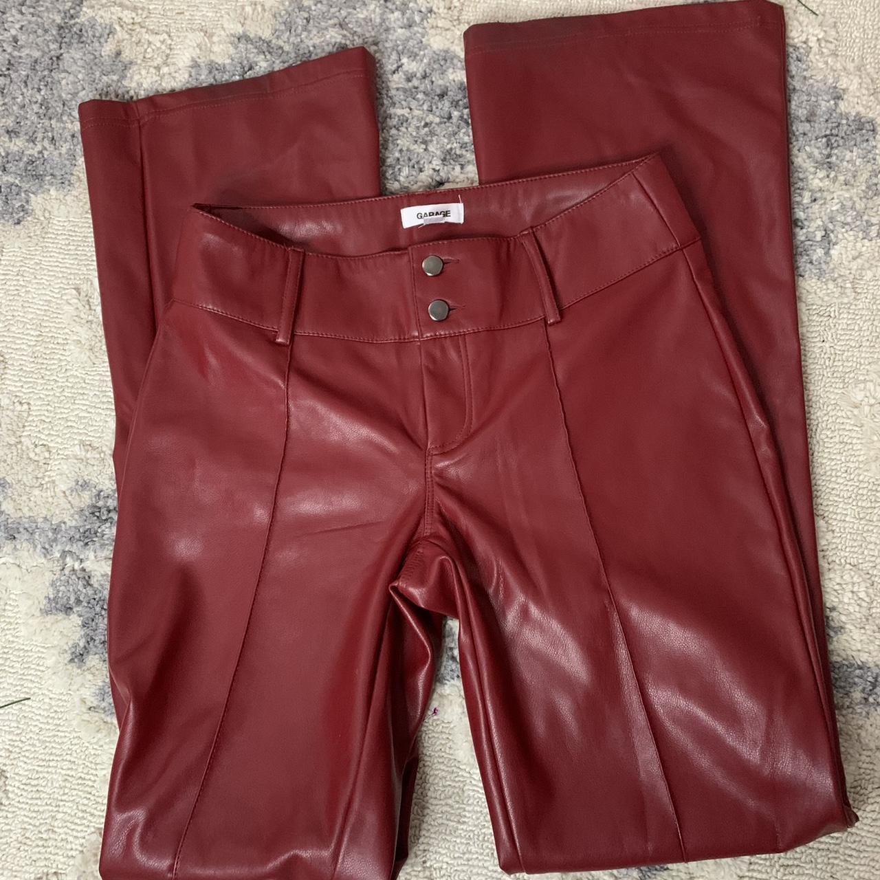 Red Garage Faux Leather Low Rise Flare Pants Size S... - Depop