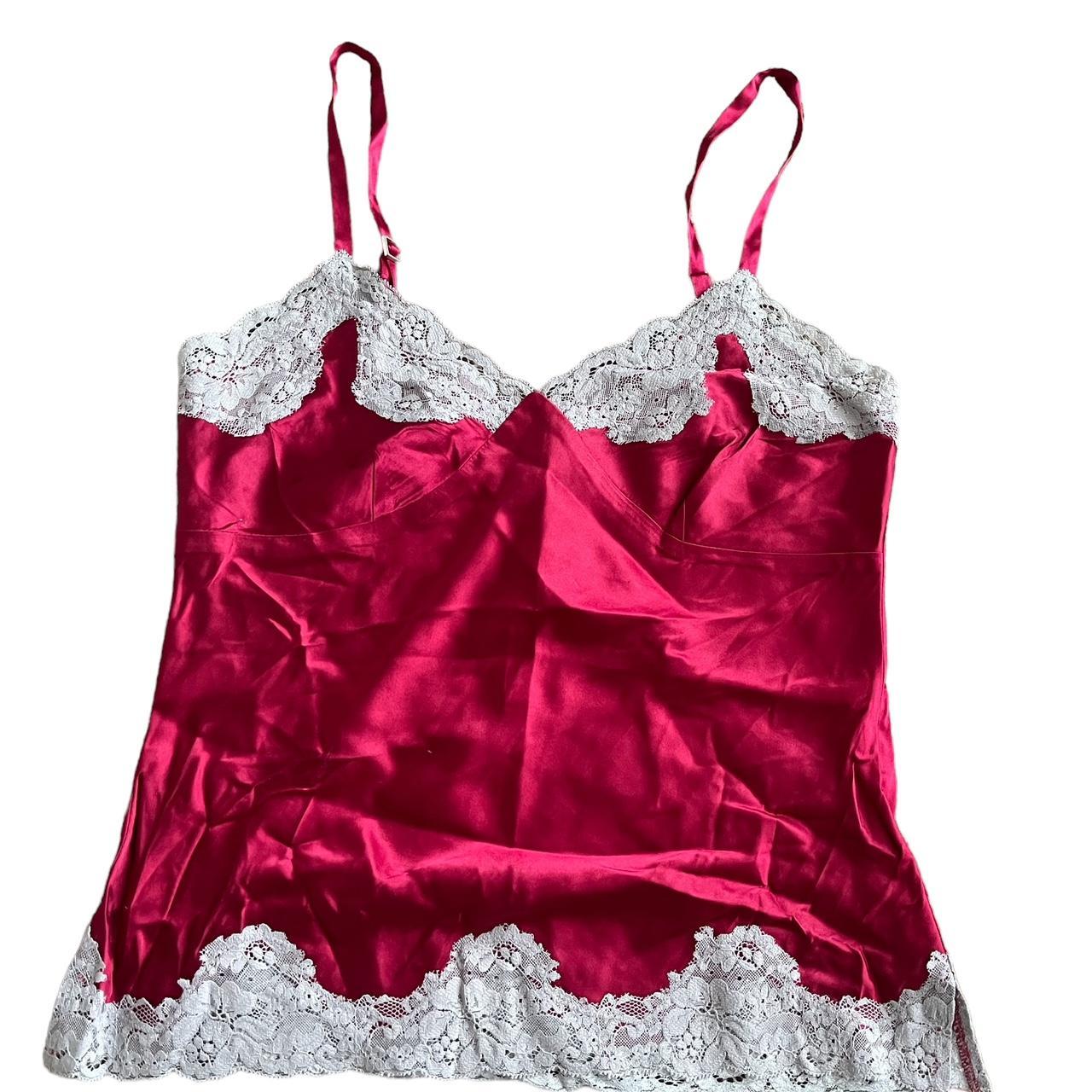 Y2k express maroon lace silk spaghetti strap tank... - Depop