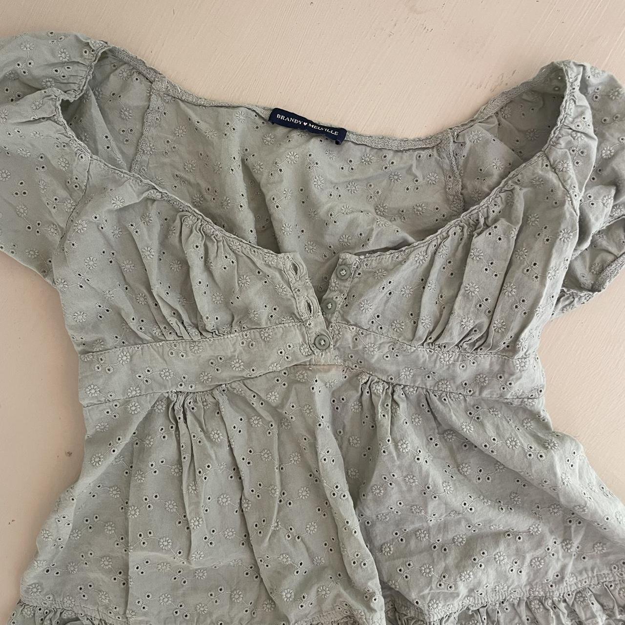 Brandy Melville rare sage green eyelet babydoll top!... - Depop