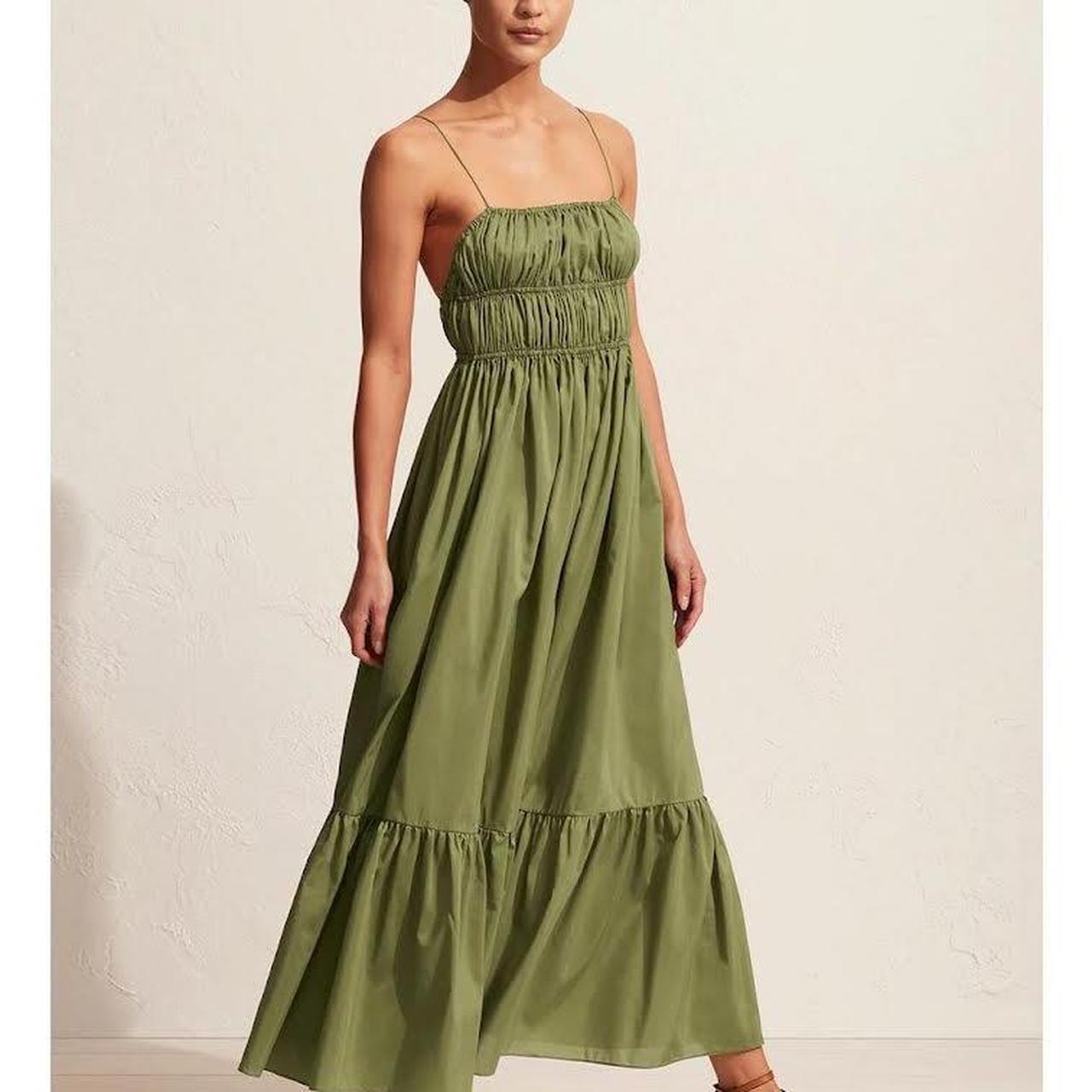Matteau Shirred Cami Dress Green Size 8 RENT only... - Depop