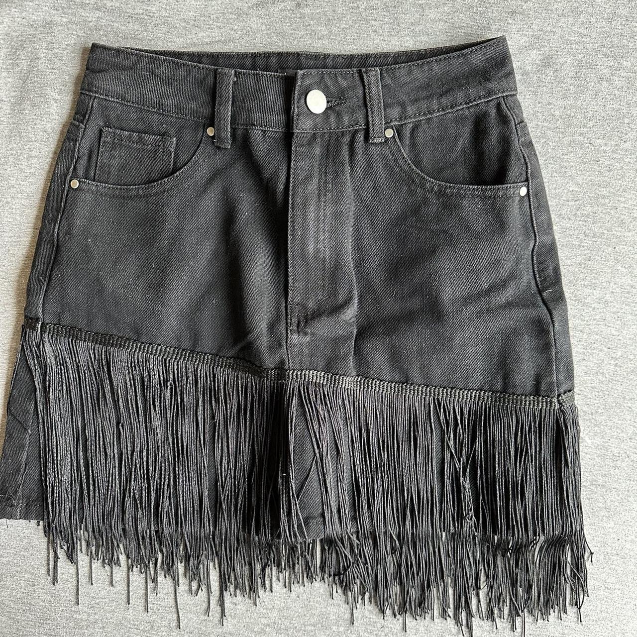 Black fringe jean clearance skirt