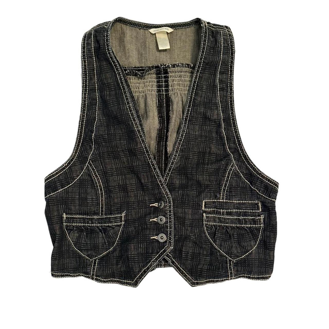 girly grunge plaid denim vest amazing vintage y2k... - Depop