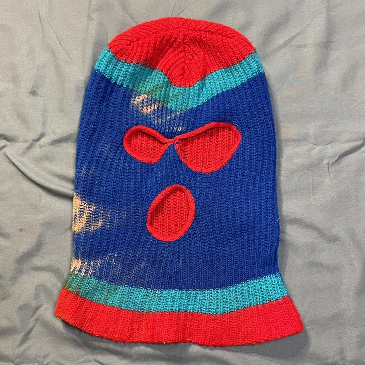 Vintage Thrashed Balaclava knit Ski Mask Tri-color... - Depop