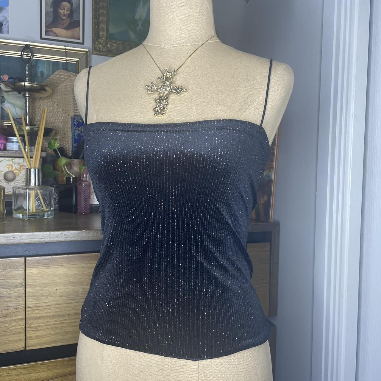 Y2K Velvet black top with an iridescent shimmer &... - Depop
