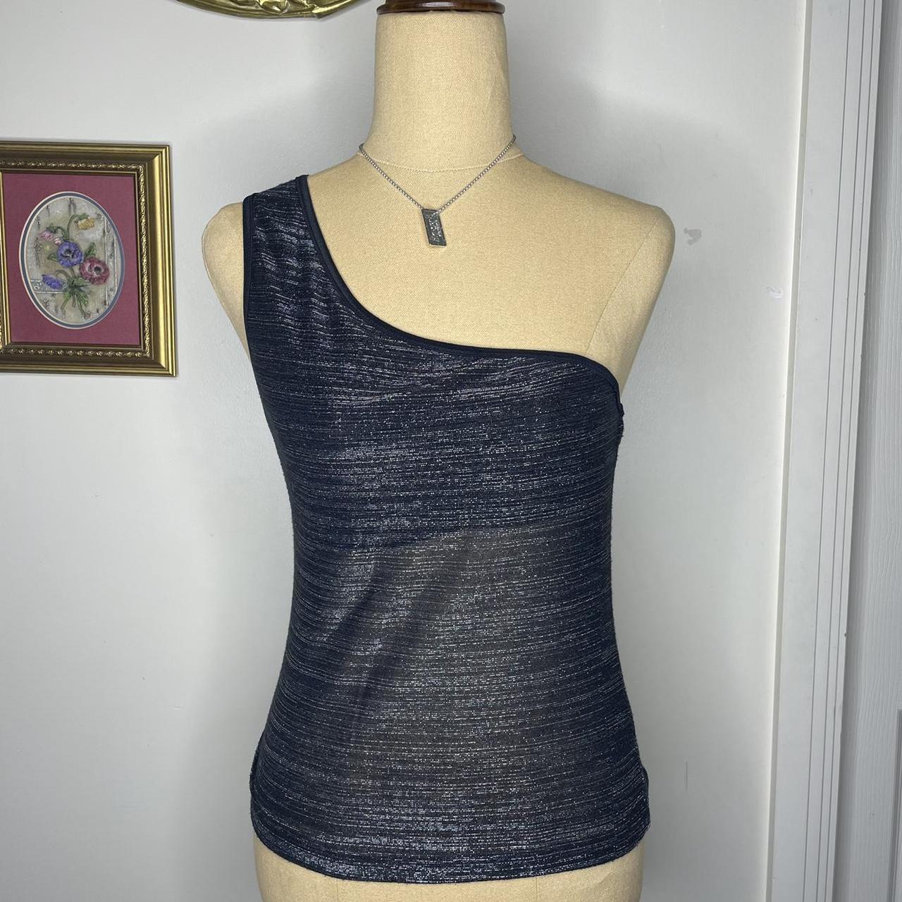 Y2K Sportsgirl shimmery one shoulder top in black... - Depop