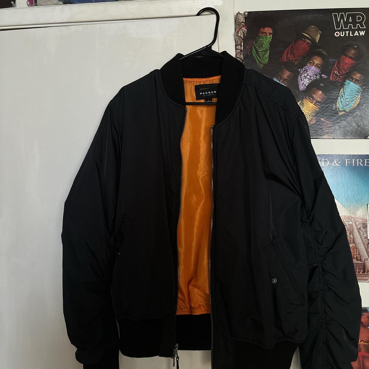 Mens black bomber jacket with orange lining best sale