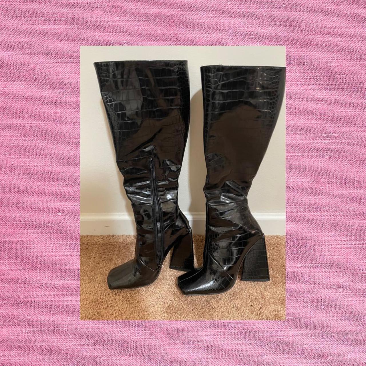 croc print black boots