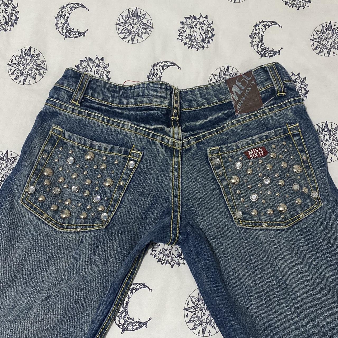 Miss sixty 90s bedazzled flare jeans with funky... - Depop
