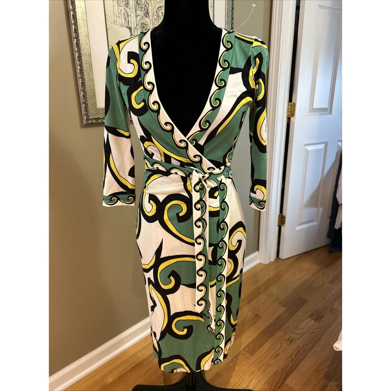 Diane Von Furstenburg silk knit wrap dress green... - Depop