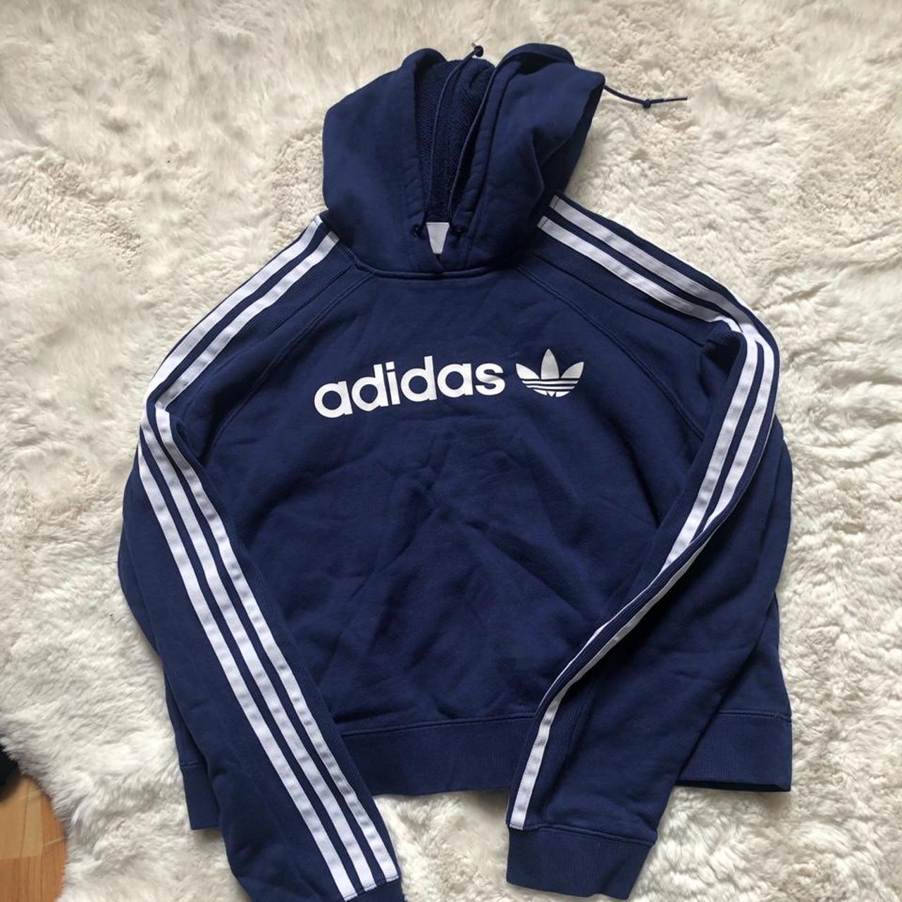 adidas cropped navy blue sports set cropped shirt... - Depop