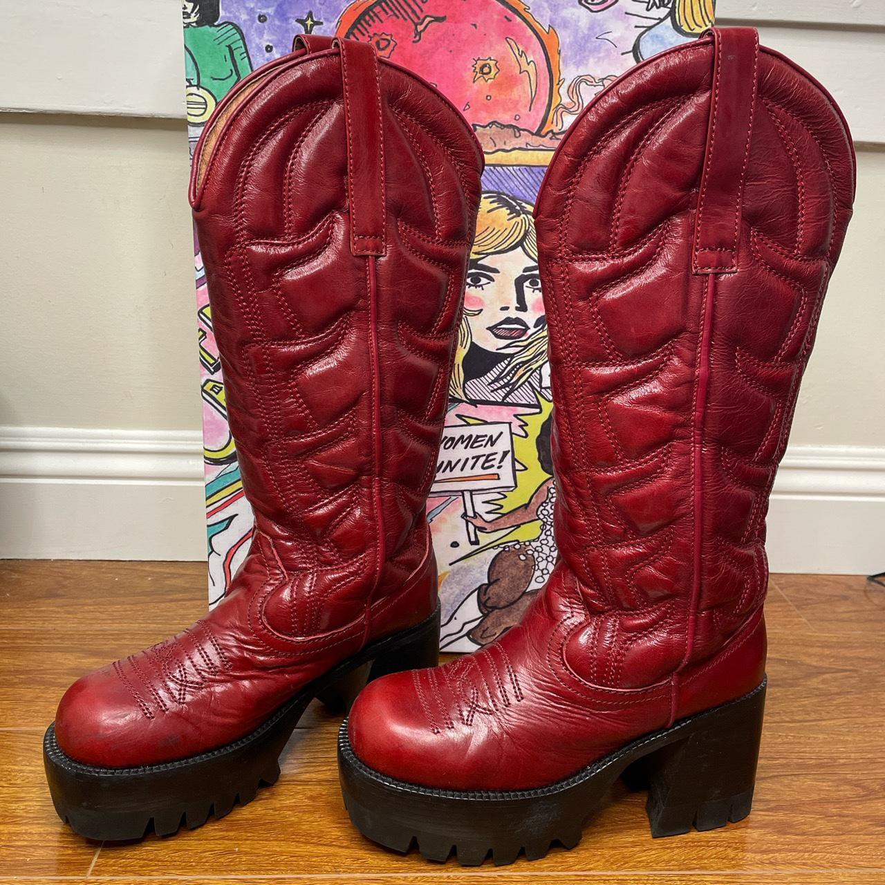 Cowboy High - Red, Platform cowboy boot