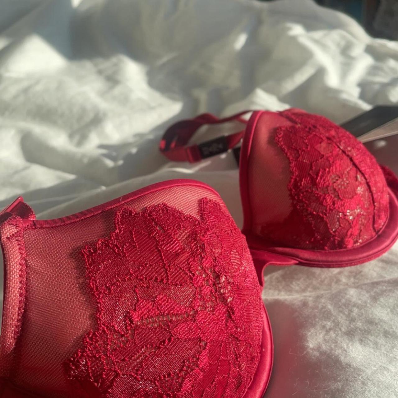 Calvin Klein Women's Red and Burgundy Bra Depop