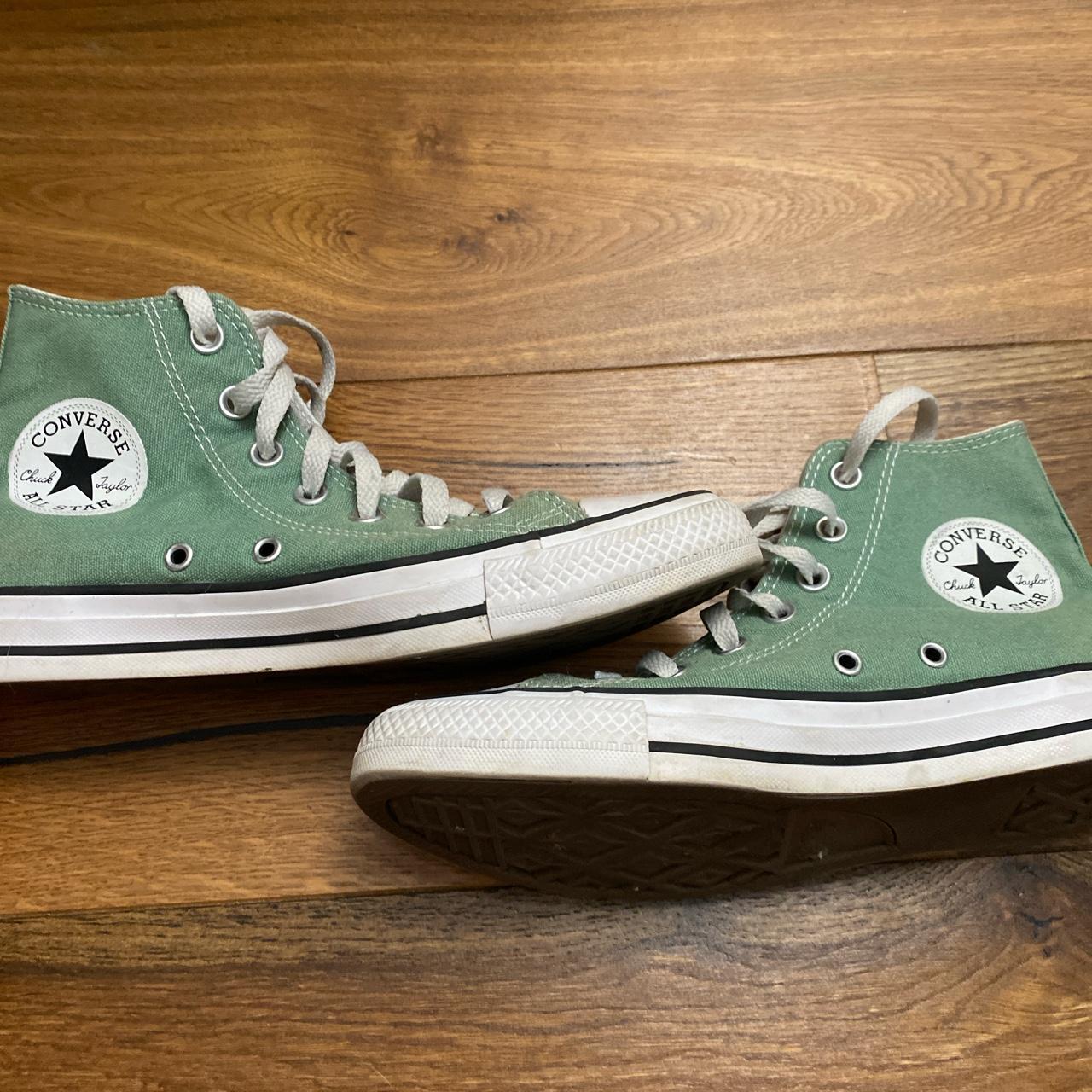 -wmns custom sage green converse -7.5 -small dirt... - Depop