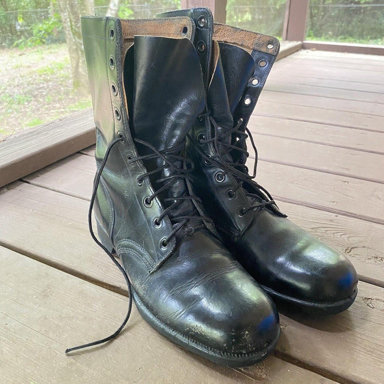 Vintage 70s Genesco Black Leather Military Combat... - Depop