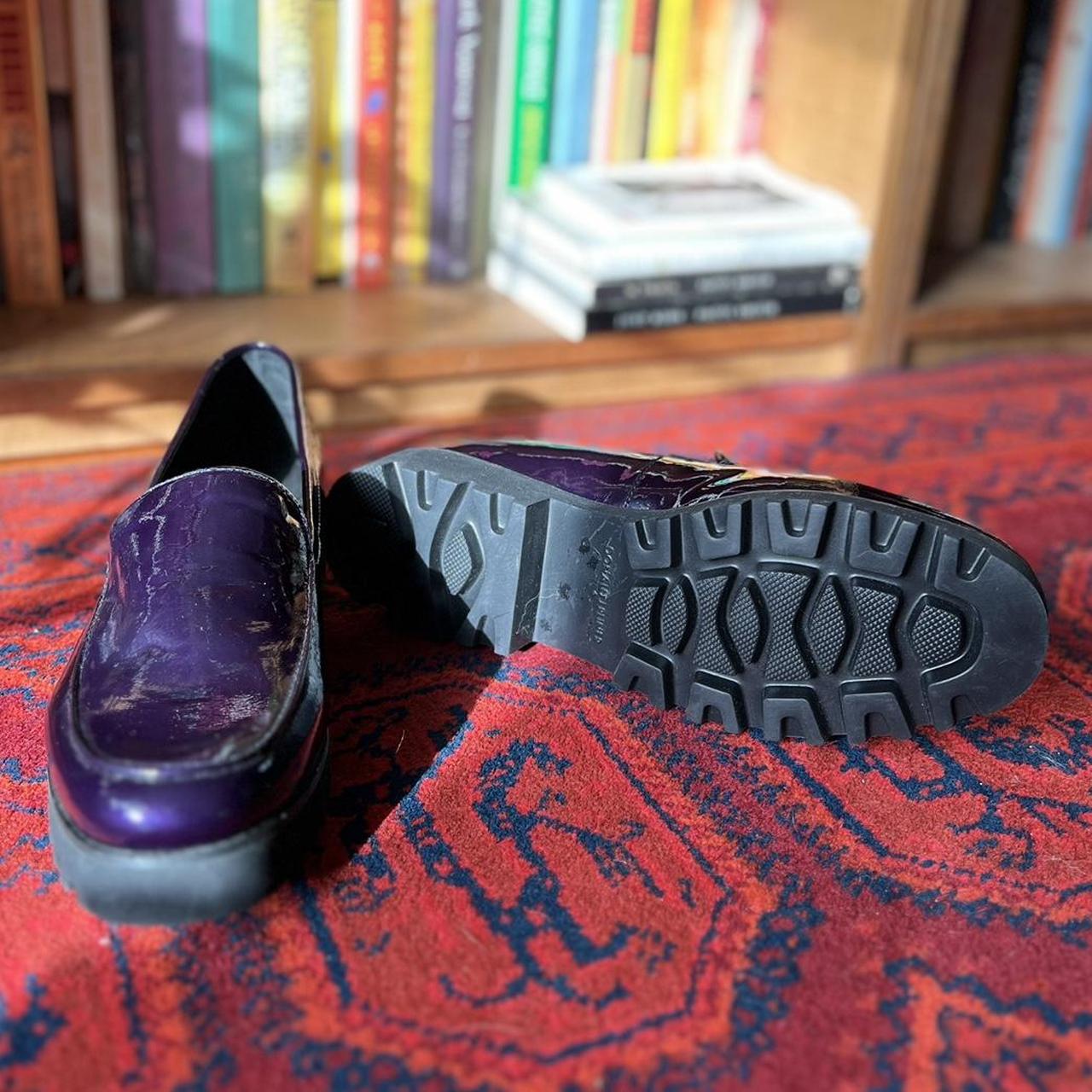 Donald Pliner dark purple patent leather loafers.... - Depop