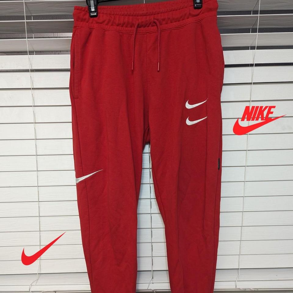 Red Nike double swoosh joggers nike swoosh joggers Depop