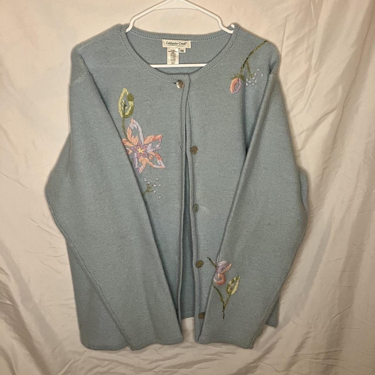 Oversized Baby blue embroidered wool sweater‼️ - Depop