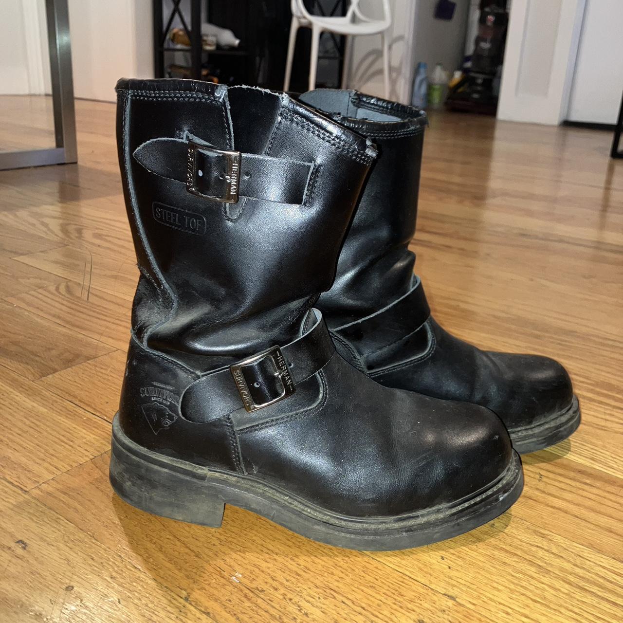 Sturdy men’s black leather boots. Real leather.... - Depop